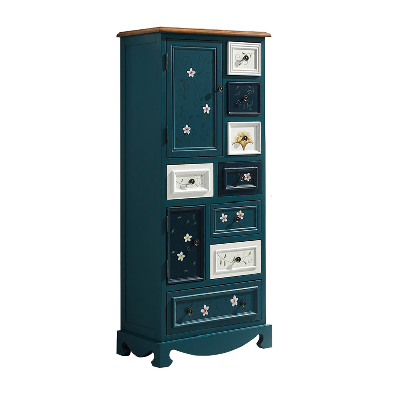Industrial Accent Cabinet with 8 Drawers and 2 Doors in Solid Wood