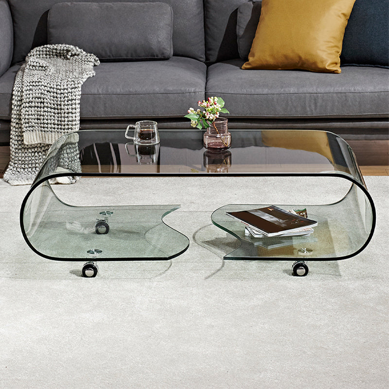 Modern Style Glass Top Coffee Cocktail Table with Storage Shelf