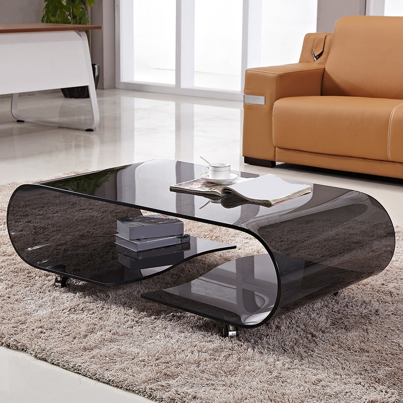 Modern Style Glass Top Coffee Cocktail Table with Storage Shelf