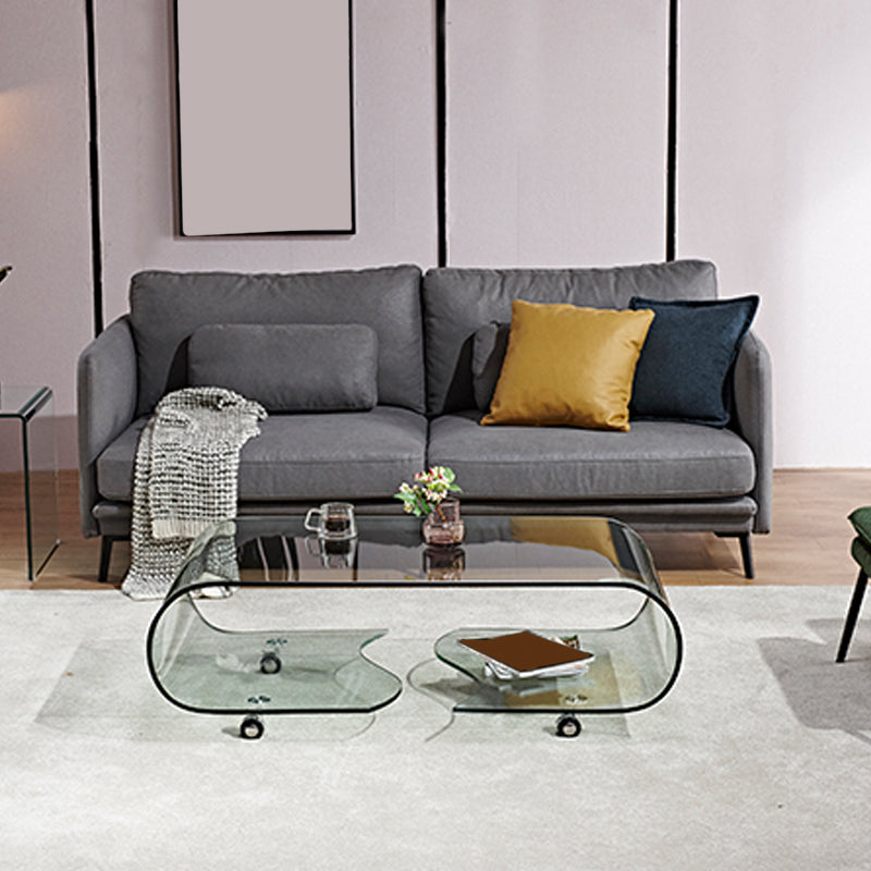 Modern Style Glass Top Coffee Cocktail Table with Storage Shelf