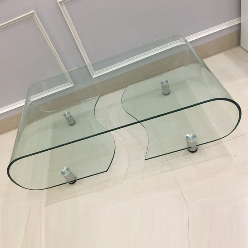 Modern Style Glass Top Coffee Cocktail Table with Storage Shelf
