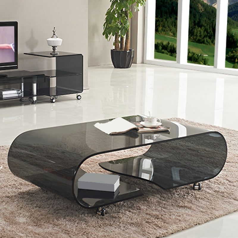 Modern Style Glass Top Coffee Cocktail Table with Storage Shelf