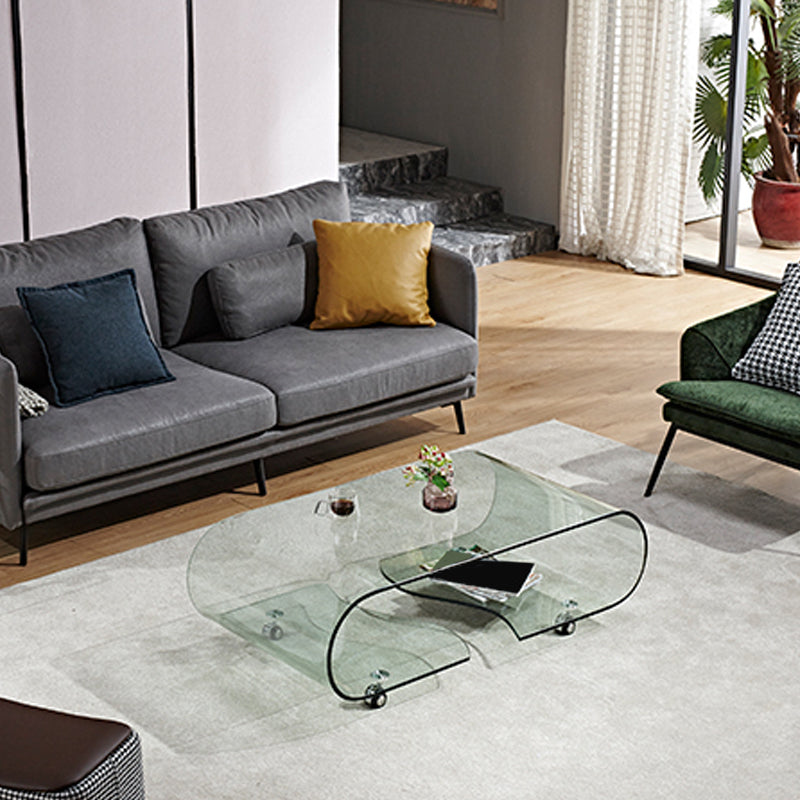 Modern Style Glass Top Coffee Cocktail Table with Storage Shelf