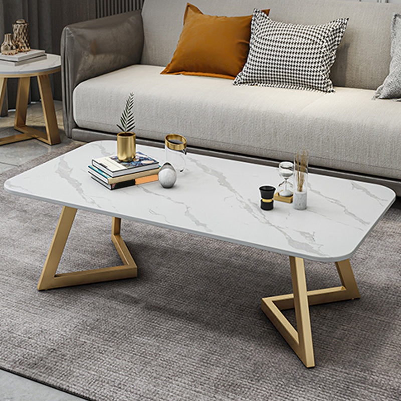 Glam Rectangle Stone Top Coffee Table with Iron Legs Cocktail Table