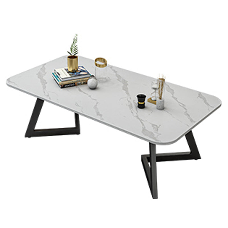 Glam Rectangle Stone Top Coffee Table with Iron Legs Cocktail Table