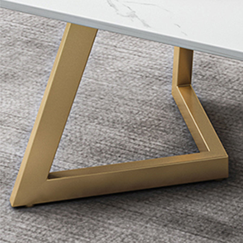 Glam Rectangle Stone Top Coffee Table with Iron Legs Cocktail Table