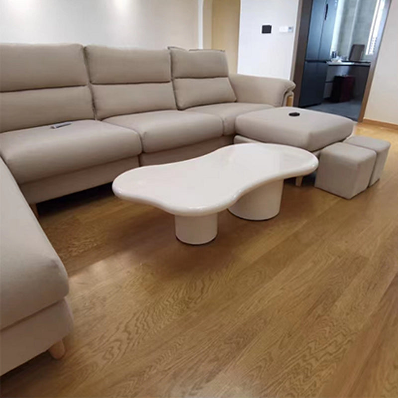 Scandinavian Cream Wood Coffee Table 2 Legs Irregular Cocktail Table