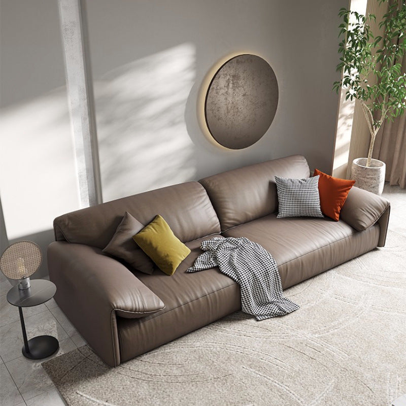 Contemporary Faux Leather Sofa Pillow Top Arm Sofa with 4 Pillows