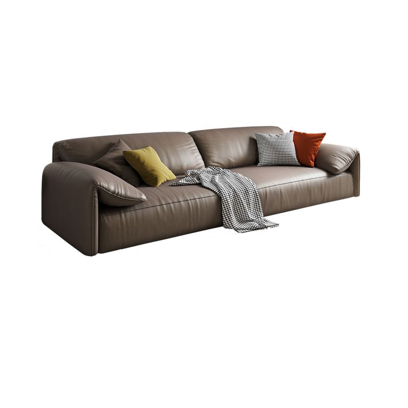 Contemporary Faux Leather Sofa Pillow Top Arm Sofa with 4 Pillows
