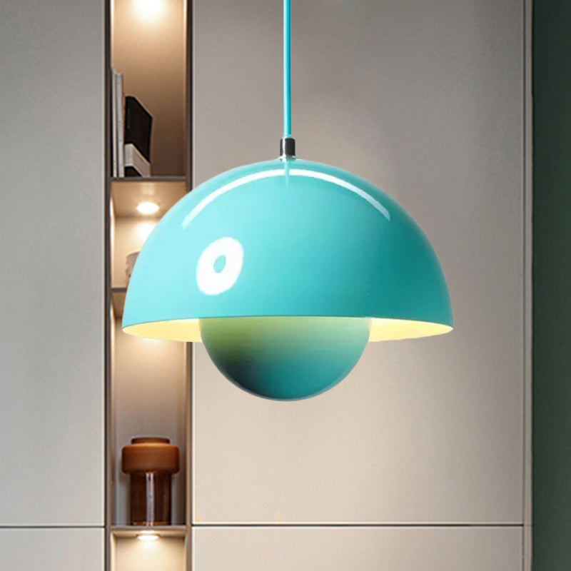 Silver/Red/Yellow Metal Pendant Lighting with Dome Shade Nordic Hanging Ceiling Light for Dining Room