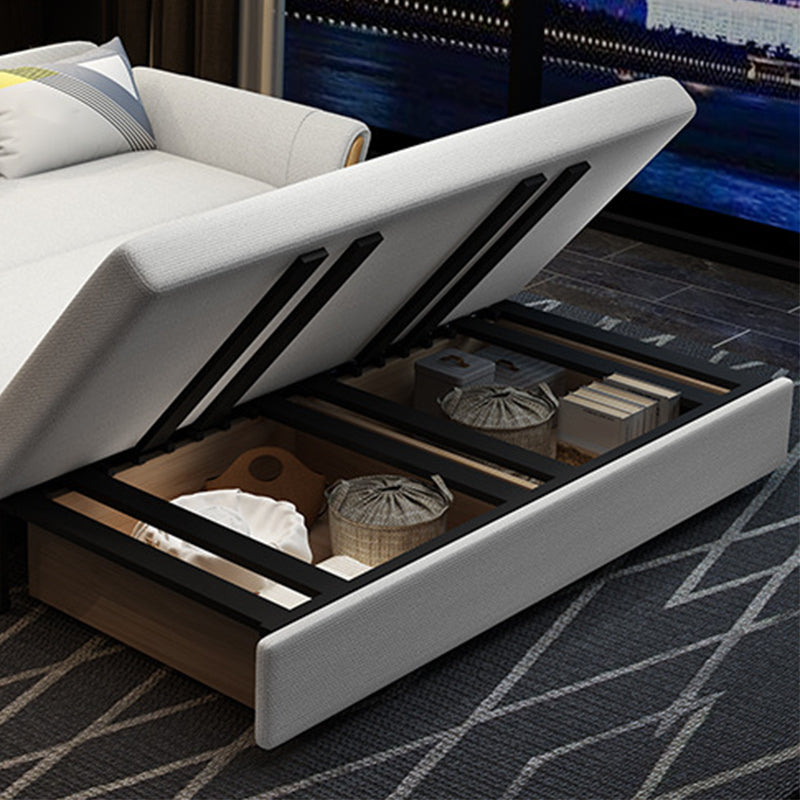 Linen Slipcovered Sofa Convertible Flared Arm Sofa Bed in Grey