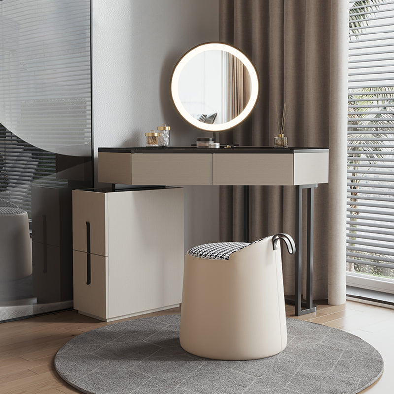 Modern Glass Corner Vanity Table Set 29.53" D 4-Drawer Makeup Vanity Table