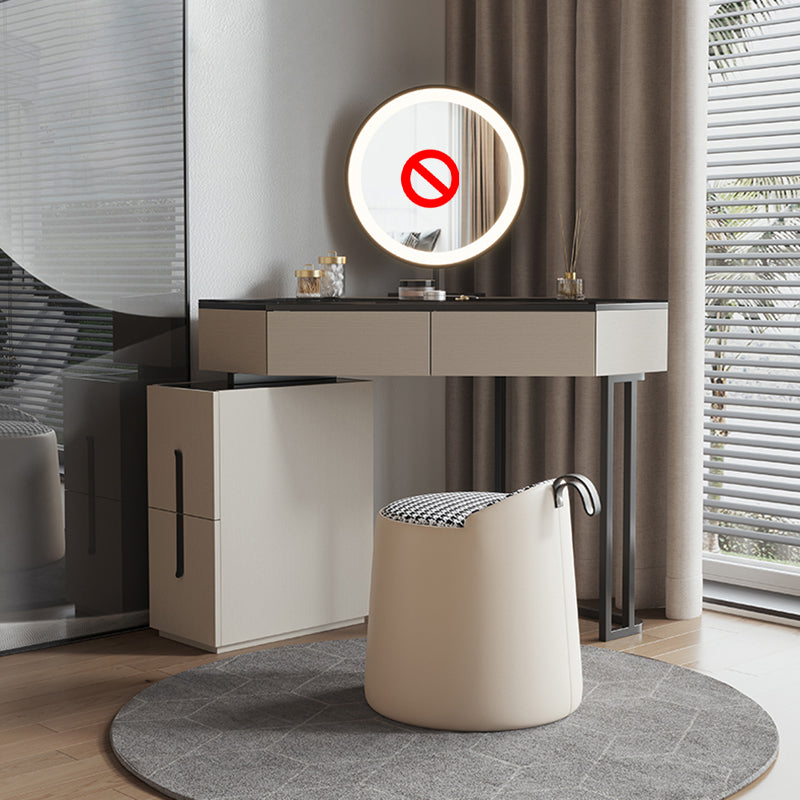 Modern Glass Corner Vanity Table Set 29.53" D 4-Drawer Makeup Vanity Table