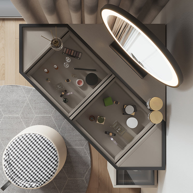 Modern Glass Corner Vanity Table Set 29.53" D 4-Drawer Makeup Vanity Table