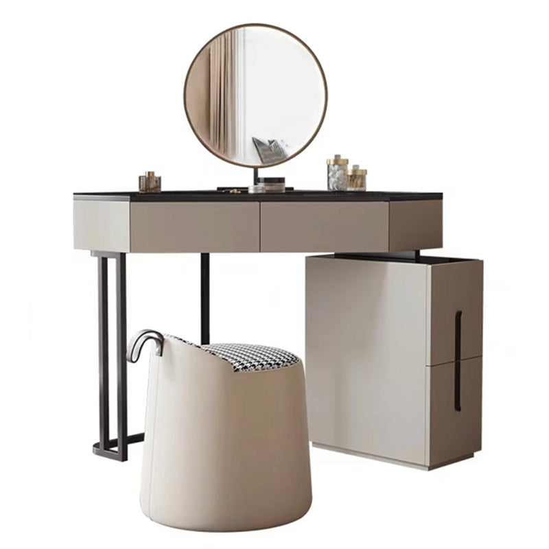 Modern Glass Corner Vanity Table Set 29.53" D 4-Drawer Makeup Vanity Table