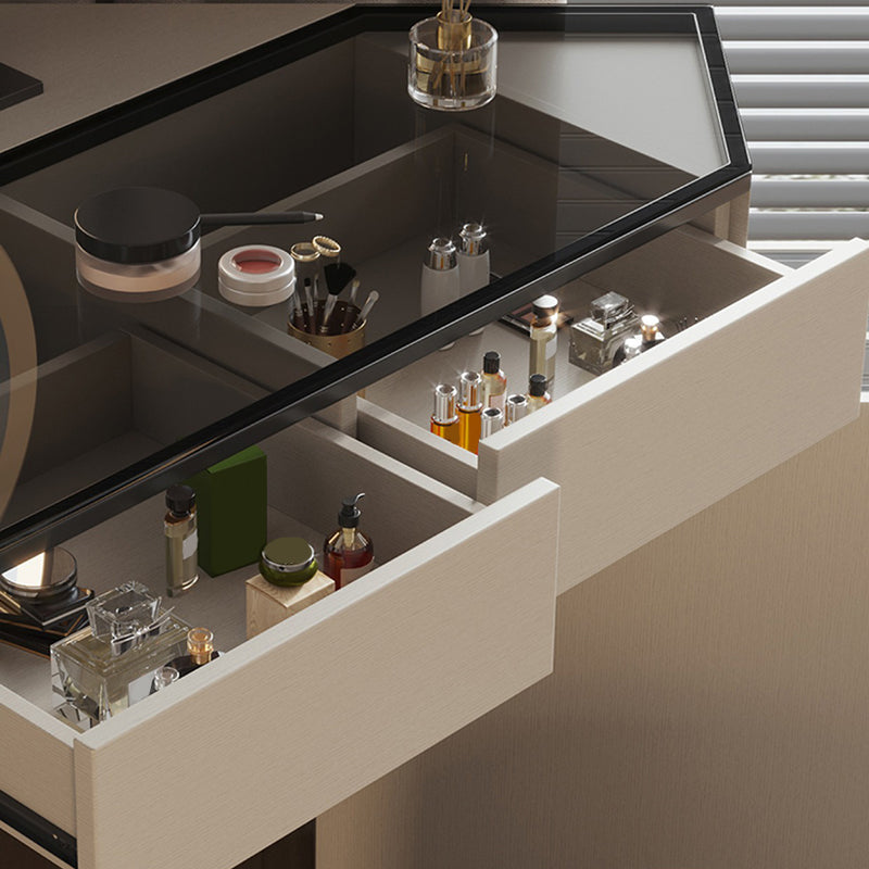 Modern Glass Corner Vanity Table Set 29.53" D 4-Drawer Makeup Vanity Table