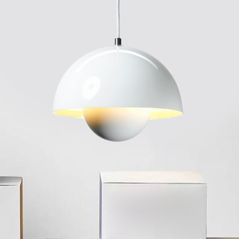 Silver/Red/Yellow Metal Pendant Lighting with Dome Shade Nordic Hanging Ceiling Light for Dining Room
