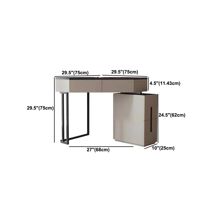 Modern Glass Corner Vanity Table Set 29.53" D 4-Drawer Makeup Vanity Table