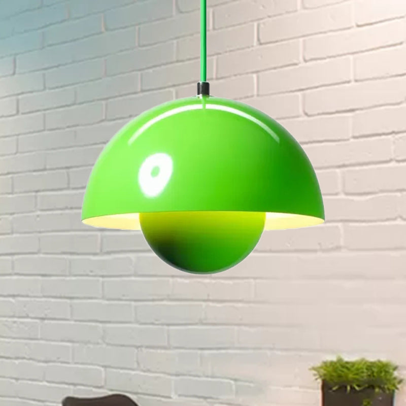 Silver/Red/Yellow Metal Pendant Lighting with Dome Shade Nordic Hanging Ceiling Light for Dining Room