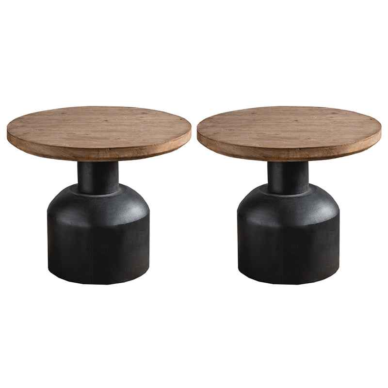 Wooden Round Top Side Table 19.7"/25.6" Tall Metal Pedestal End Table