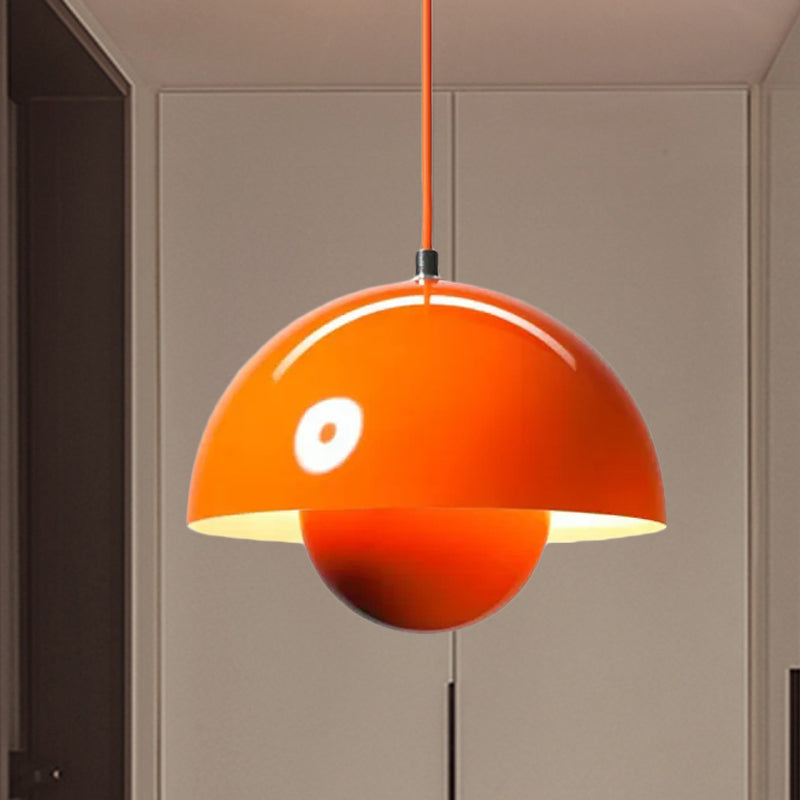 Silver/Red/Yellow Metal Pendant Lighting with Dome Shade Nordic Hanging Ceiling Light for Dining Room
