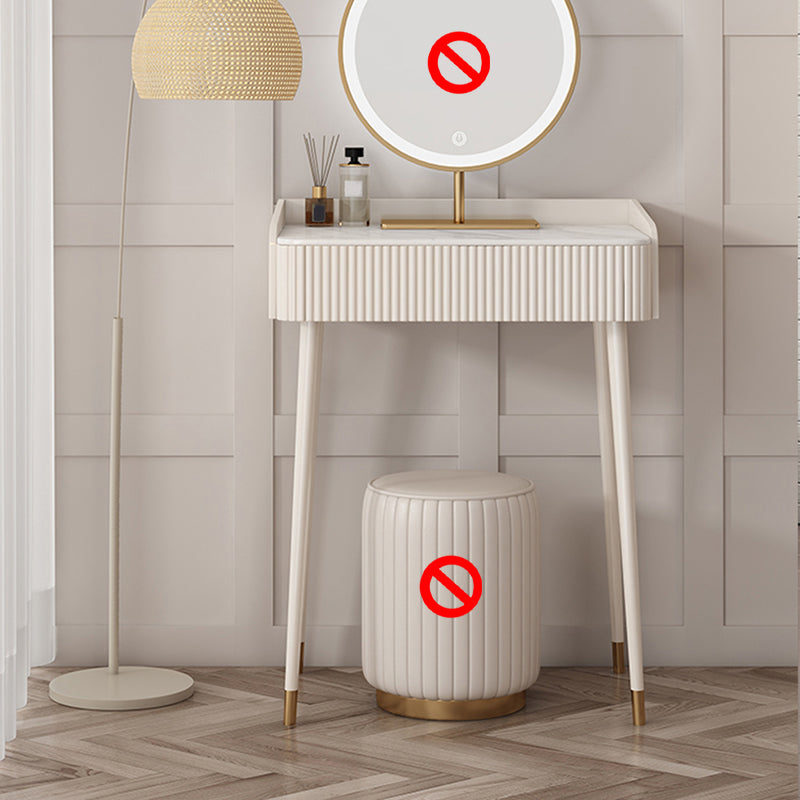 White Stone Top Vanity Makeup Table Modern 15.75" D Vanity Table with Storage