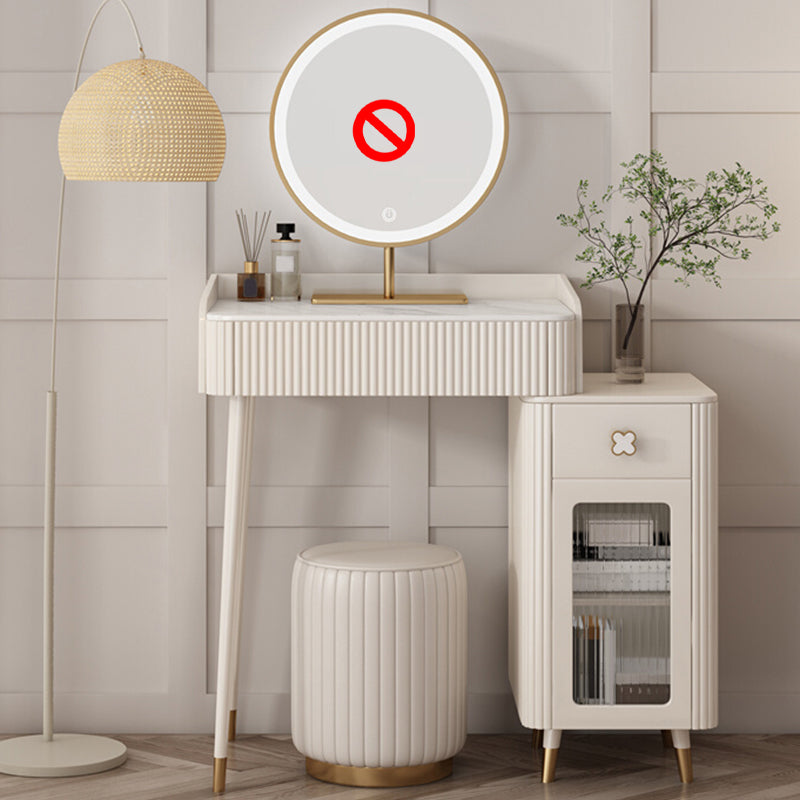 White Stone Top Vanity Makeup Table Modern 15.75" D Vanity Table with Storage