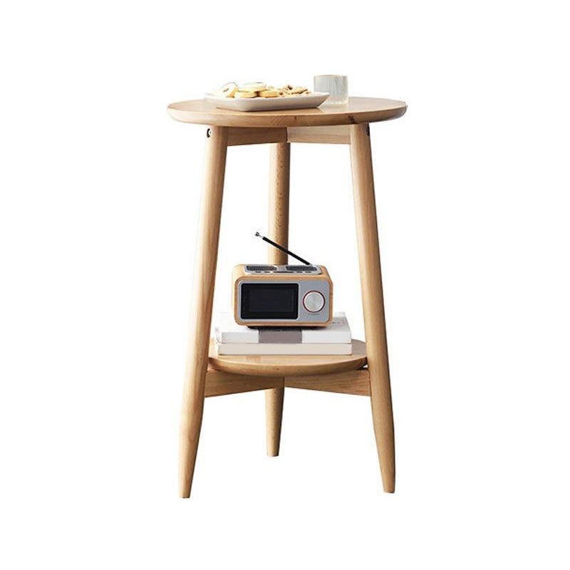 Solid Wood Round Top Side Table 23.6" Tall 3 Legs End Table with Shelf