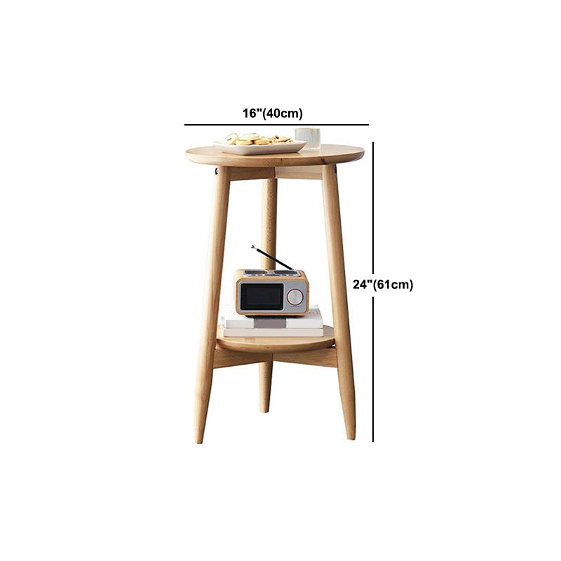 Solid Wood Round Top Side Table 23.6" Tall 3 Legs End Table with Shelf