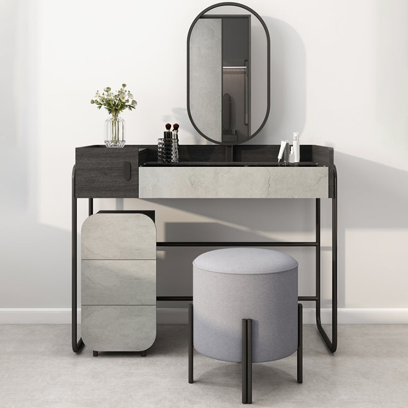 Contemporary Glass Vanity Makeup Dressing Table Set with Mirror & Stool - 32.38" H