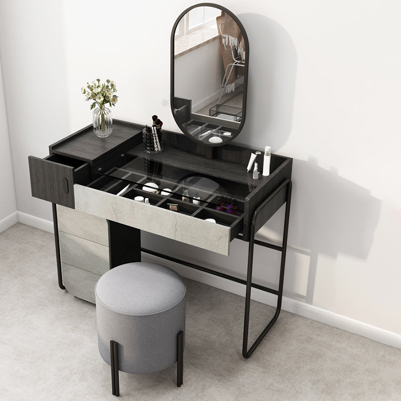 Contemporary Glass Vanity Makeup Dressing Table Set with Mirror & Stool - 32.38" H