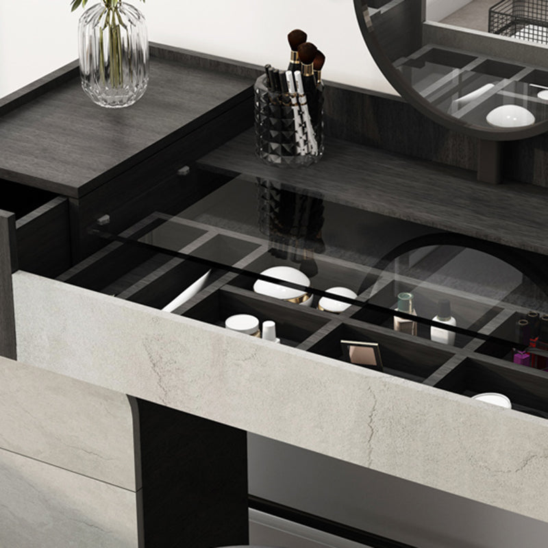Contemporary Glass Vanity Makeup Dressing Table Set with Mirror & Stool - 32.38" H