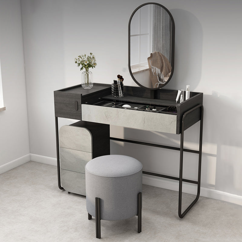 Contemporary Glass Vanity Makeup Dressing Table Set with Mirror & Stool - 32.38" H
