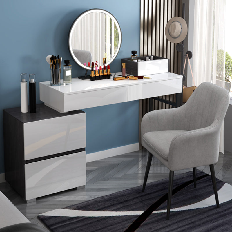 Modern 28.94" H Vanity Dressing Table Set 4 Drawers White Dresser with Stool