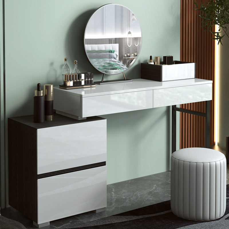 Modern 28.94" H Vanity Dressing Table Set 4 Drawers White Dresser with Stool