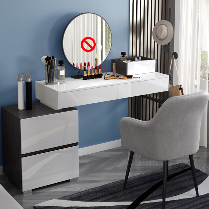 Modern 28.94" H Vanity Dressing Table Set 4 Drawers White Dresser with Stool
