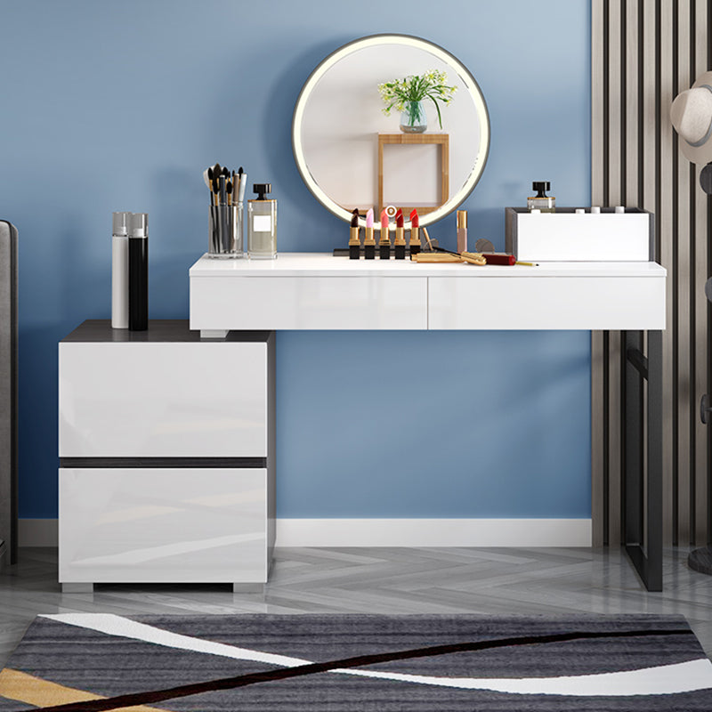 Modern 28.94" H Vanity Dressing Table Set 4 Drawers White Dresser with Stool
