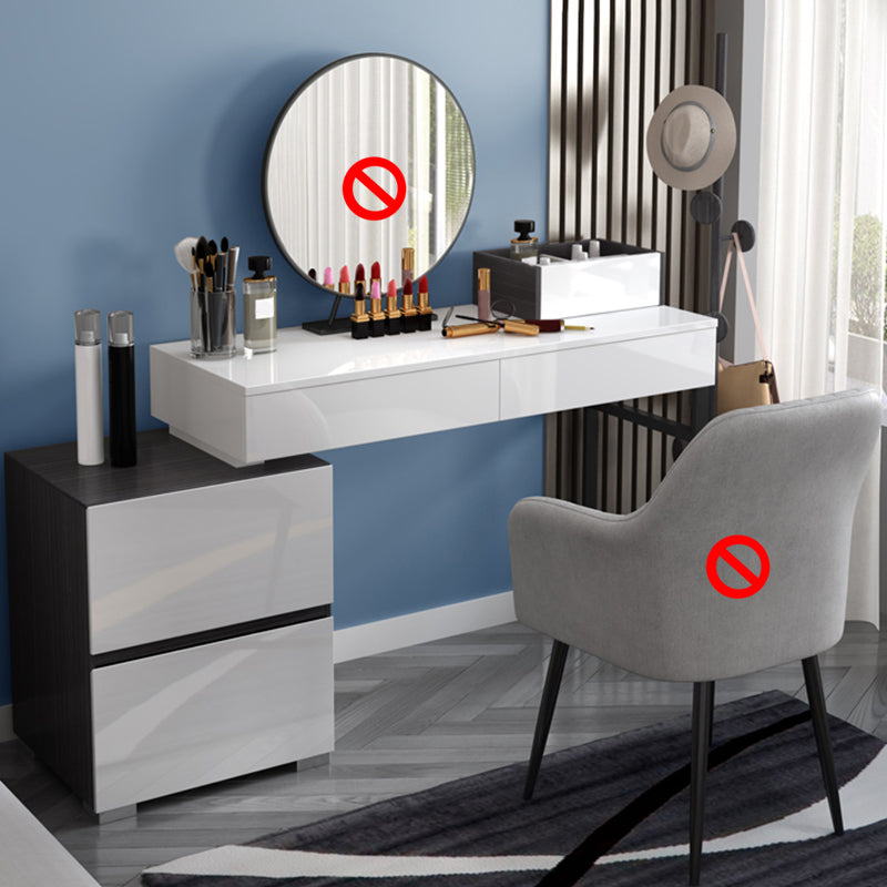 Modern 28.94" H Vanity Dressing Table Set 4 Drawers White Dresser with Stool