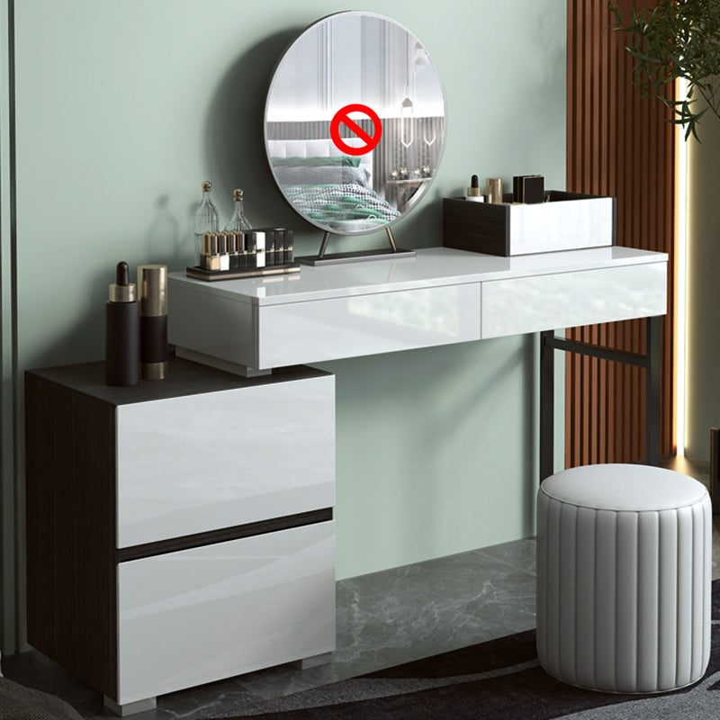 Modern 28.94" H Vanity Dressing Table Set 4 Drawers White Dresser with Stool