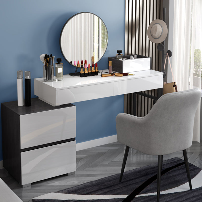 Modern 28.94" H Vanity Dressing Table Set 4 Drawers White Dresser with Stool