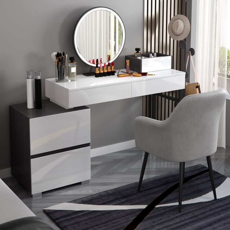 Modern 28.94" H Vanity Dressing Table Set 4 Drawers White Dresser with Stool