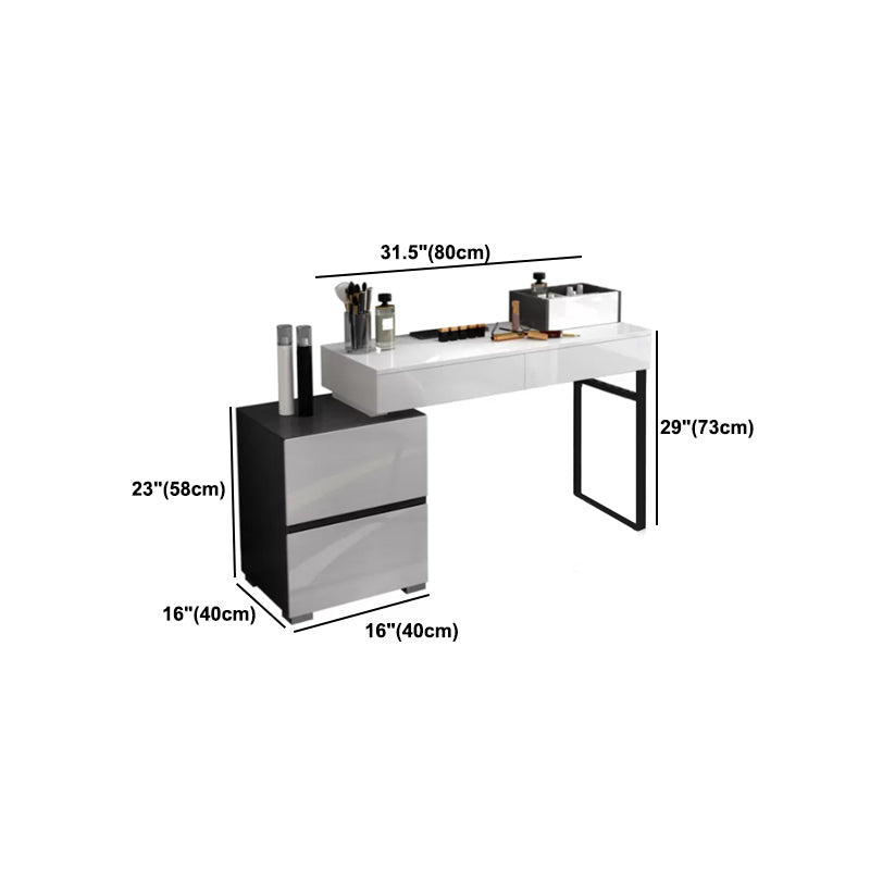 Modern 28.94" H Vanity Dressing Table Set 4 Drawers White Dresser with Stool