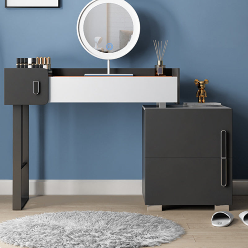 Modernism Glass Top Vanity Dressing Table 3 Drawers Vanity Desk with Stool