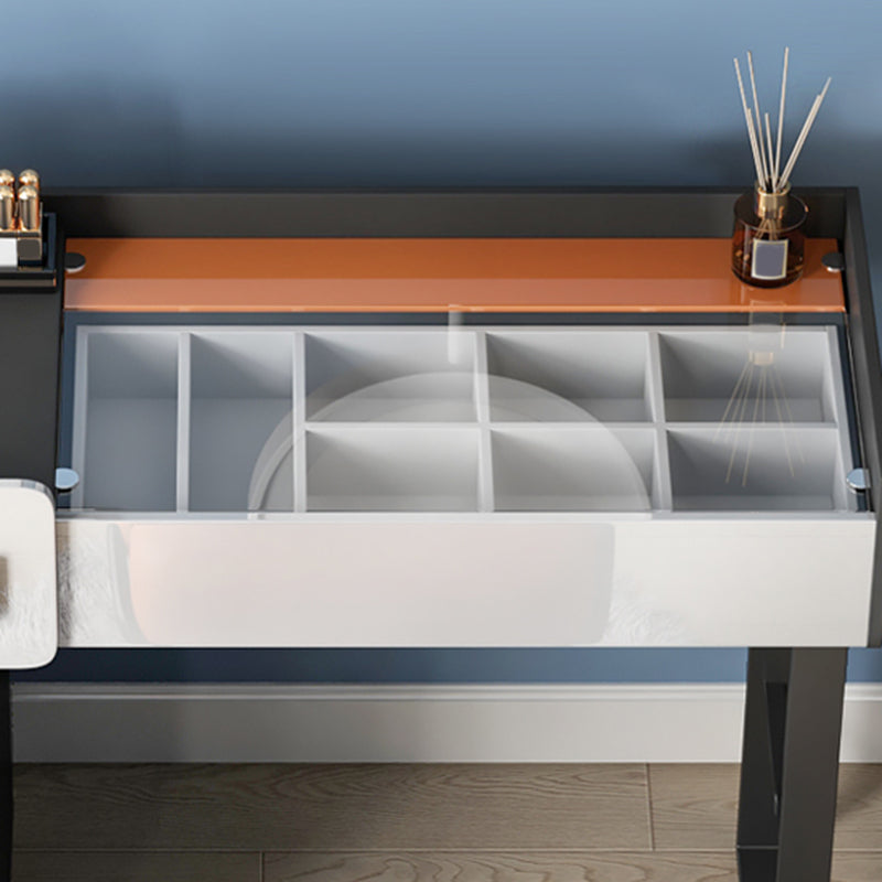 Modernism Glass Top Vanity Dressing Table 3 Drawers Vanity Desk with Stool