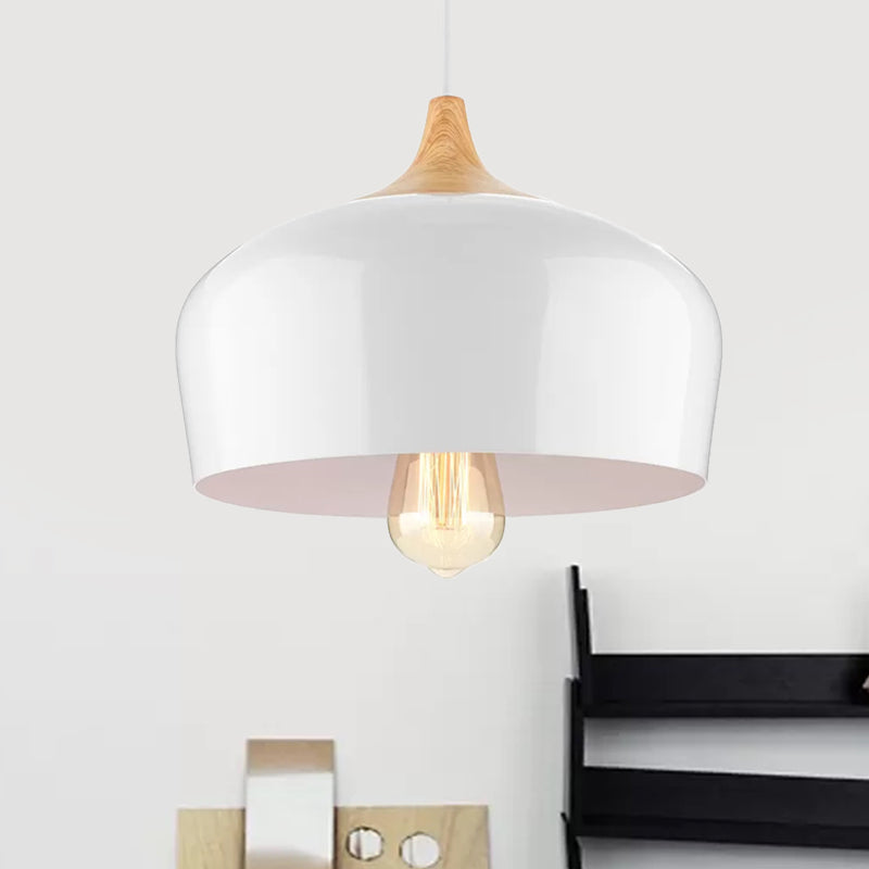 Lampada a sospensione di metallo nordico con ciotola tonalità 1 luce di sospensione bianca/bianca leggera per sala da pranzo, largo 12 "/14"