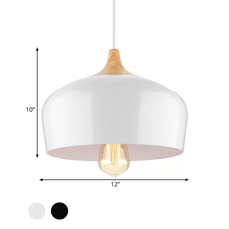 Lampada a sospensione di metallo nordico con ciotola tonalità 1 luce di sospensione bianca/bianca leggera per sala da pranzo, largo 12 "/14"