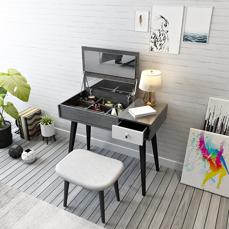Contemporary Flip-Top Vanity Dressing Table Set in Gray with Drawers
