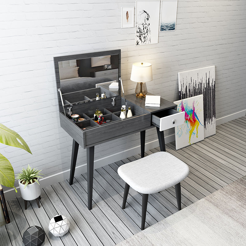 Contemporary Flip-Top Vanity Dressing Table Set in Gray with Drawers
