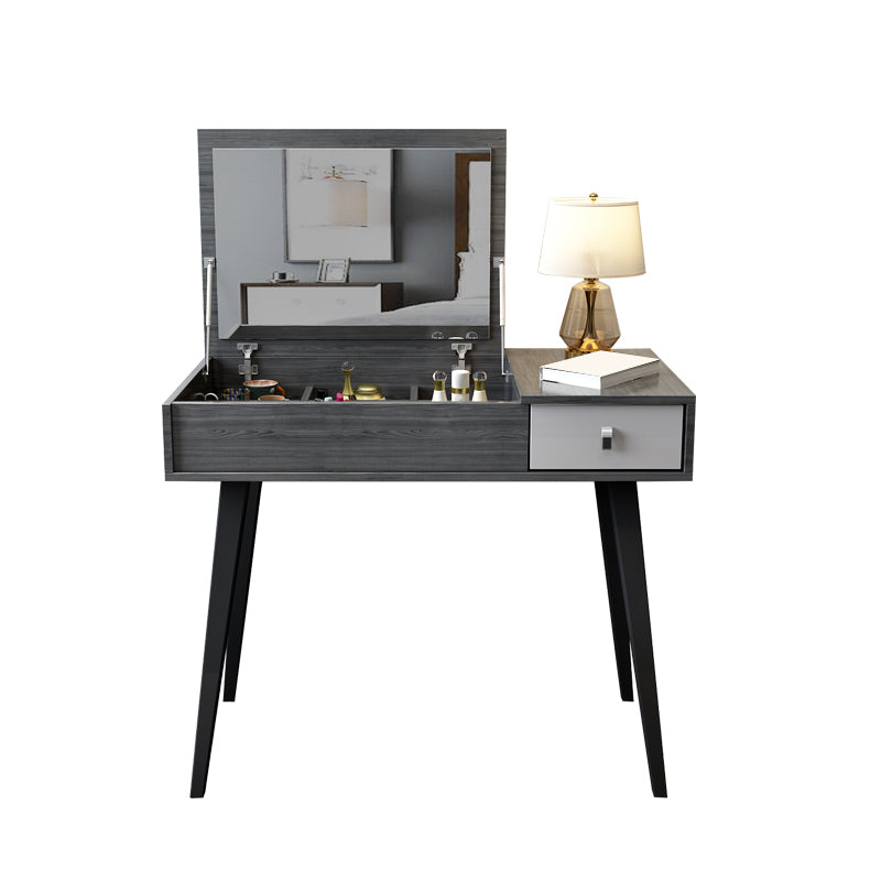 Contemporary Flip-Top Vanity Dressing Table Set in Gray with Drawers