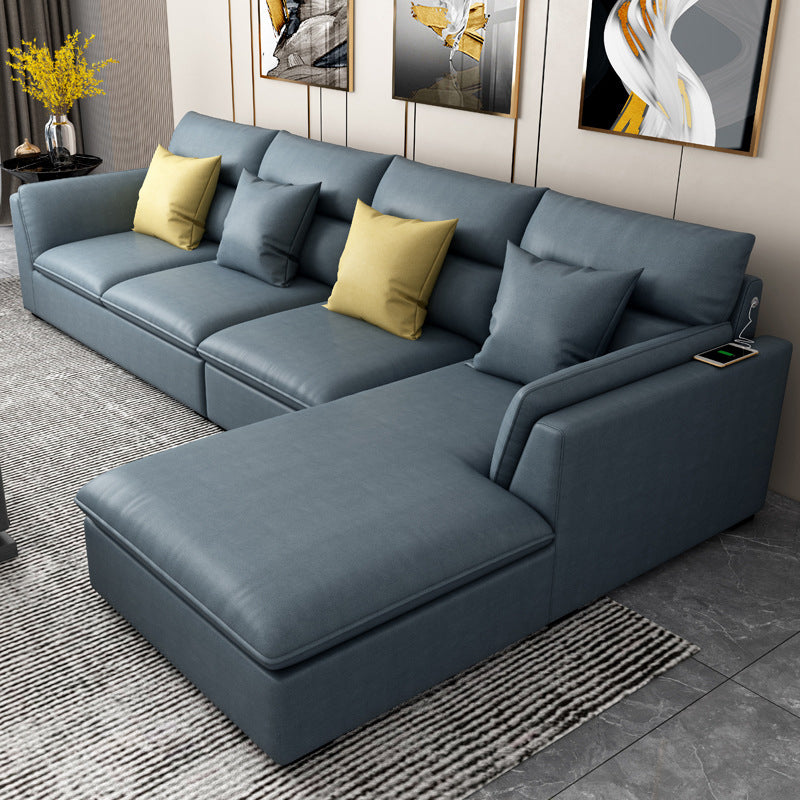 Nordic Faux Leather Stationary Living Room Pillow Top Arm Sofa Chaise